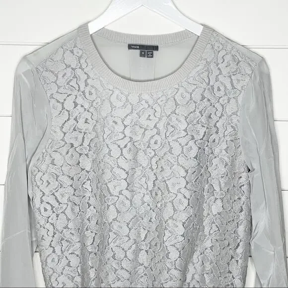 Vince Embroidered Leopard Silk Sweater Nickel Grey Size Small - Picture 2 of 9